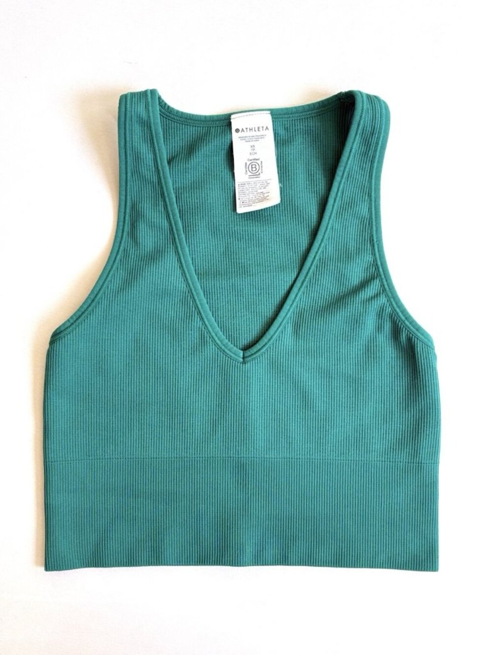 Athleta Women’s XS Ribbed Seamless V Neck Crop Tank Top Green EUC
